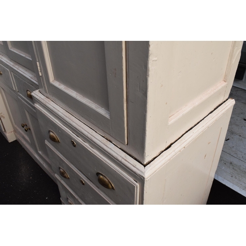 362 - 19th century painted breakfront housekeepers cupboard with brass handles and effects with a central ... 