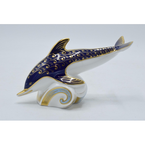 57 - Royal Crown Derby paperweight Blue Dolphin, first quality with gold stopper.