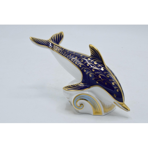 57 - Royal Crown Derby paperweight Blue Dolphin, first quality with gold stopper.