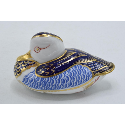 58 - Royal Crown Derby paperweight duck, with silver stopper, second.