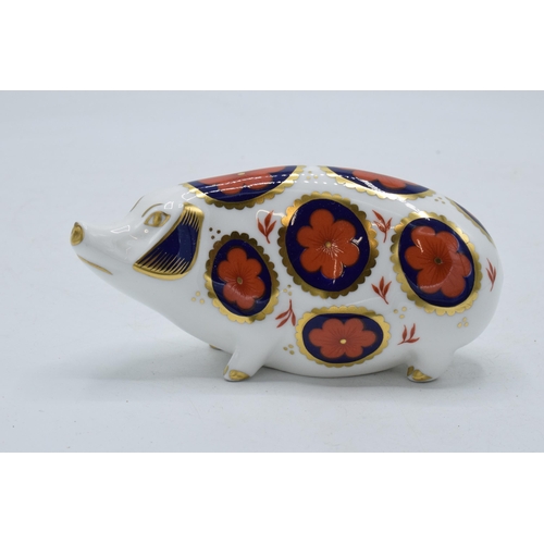 60 - Royal Crown Derby paperweight pig, with silver stopper, second.