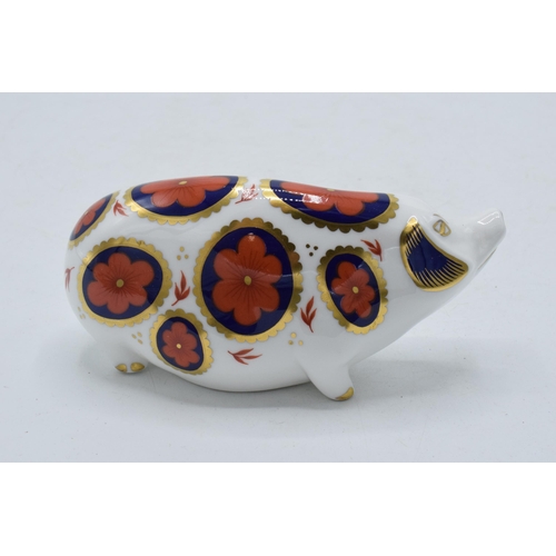 60 - Royal Crown Derby paperweight pig, with silver stopper, second.