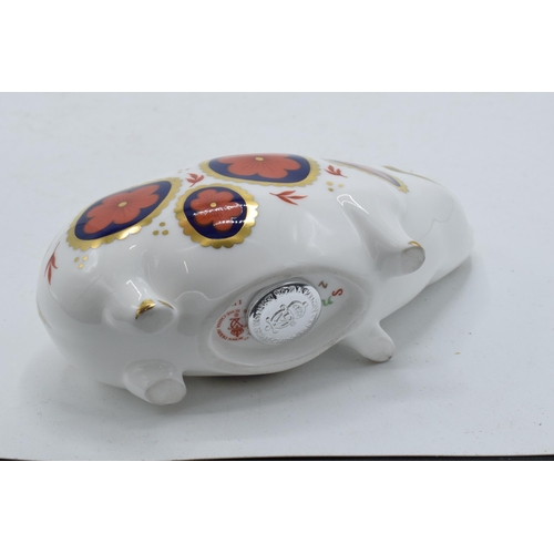 60 - Royal Crown Derby paperweight pig, with silver stopper, second.