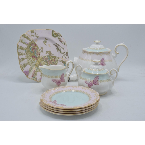 86 - Royal Albert Zandra Rhodes My Favourite Things tea ware to include teapot, milk, sugar, 4 side plate... 