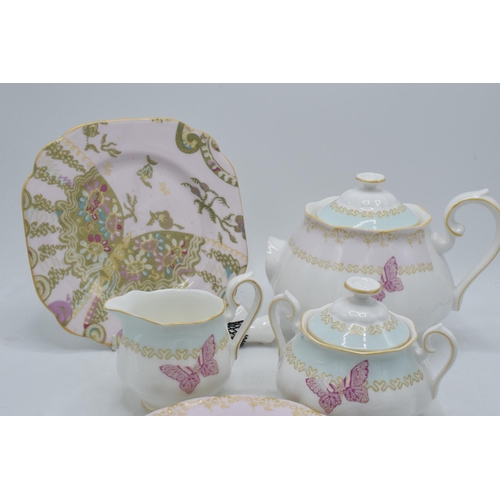 86 - Royal Albert Zandra Rhodes My Favourite Things tea ware to include teapot, milk, sugar, 4 side plate... 