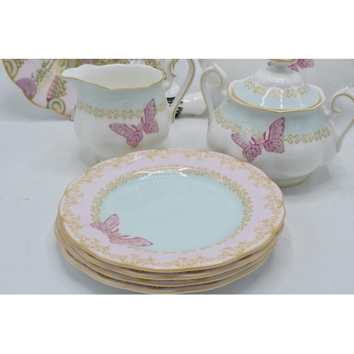 86 - Royal Albert Zandra Rhodes My Favourite Things tea ware to include teapot, milk, sugar, 4 side plate... 