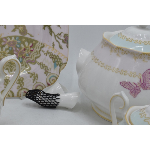 86 - Royal Albert Zandra Rhodes My Favourite Things tea ware to include teapot, milk, sugar, 4 side plate... 