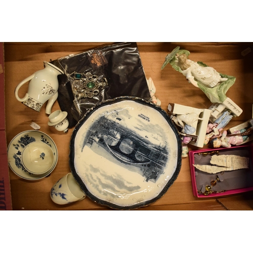 9 - A mixed collection of items to include 18th/19th century pearlware (af), continental figures, cups a... 