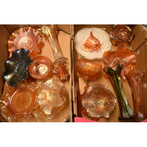 12A - A collection of carnival glass to include different colours  such as orange, green and purple to inc... 