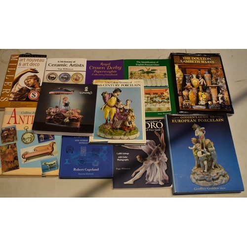 16 - A good collection of antiques reference books to include Goddens Continental porcelain, Lladro, 18th... 