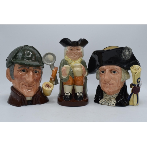 169 - Large Royal Doulton character jugs The Sleuth D6631, George Washington D6669 and large Toby jug Happ... 