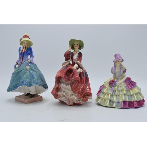 175 - A trio of Royal Doulton lady figures to include Chloe HN1470, Pantalettes HN1362 and Top o'the Hill ... 