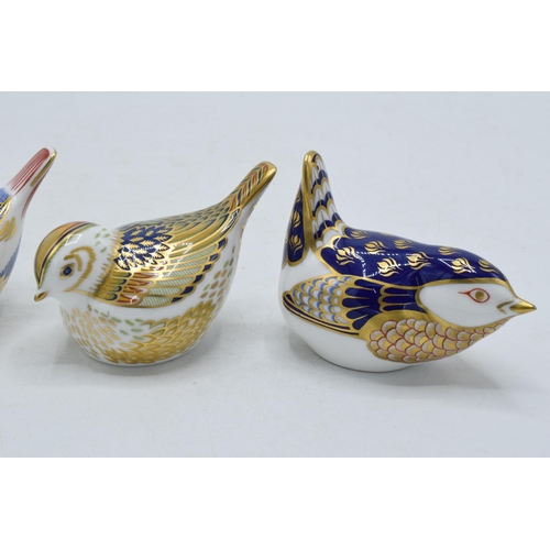 181 - A trio of Royal Crown Derby paperweights to include a Firecrest, a Goldcrest and a Wren , first qual... 