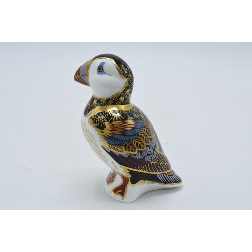 184 - Royal Crown Derby paperweight Puffin, first quality with gold stopper.