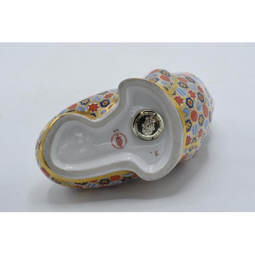 185 - Royal Crown Derby paperweight Walrus, first quality with gold stopper.