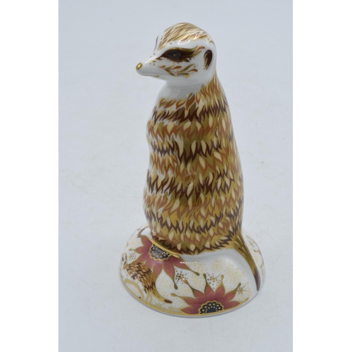 186 - Royal Crown Derby paperweight Meercat, first quality with gold stopper.