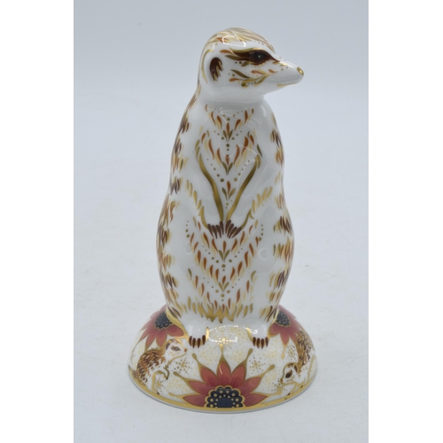 186 - Royal Crown Derby paperweight Meercat, first quality with gold stopper.