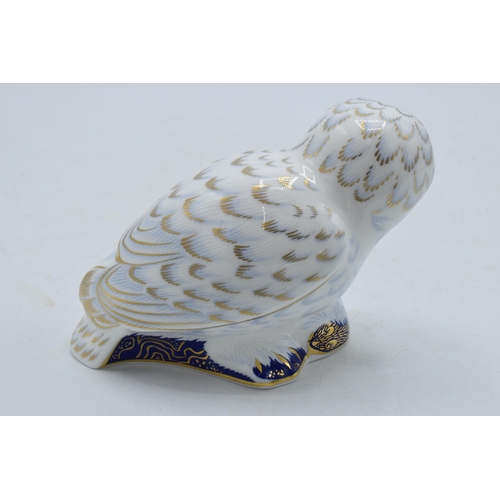 190 - Royal Crown Derby paperweight Snowy Owl, first quality with gold stopper.