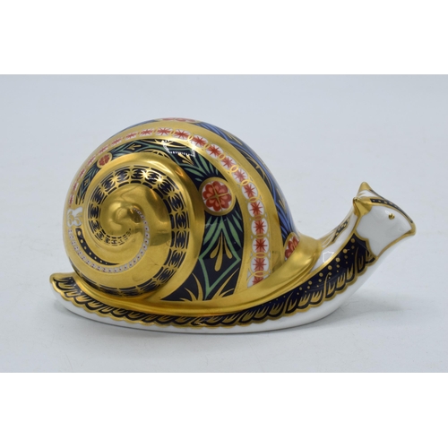 193 - Royal Crown Derby paperweight Garden Snail limited edition, first quality with gold stopper.