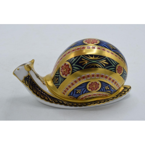 193 - Royal Crown Derby paperweight Garden Snail limited edition, first quality with gold stopper.