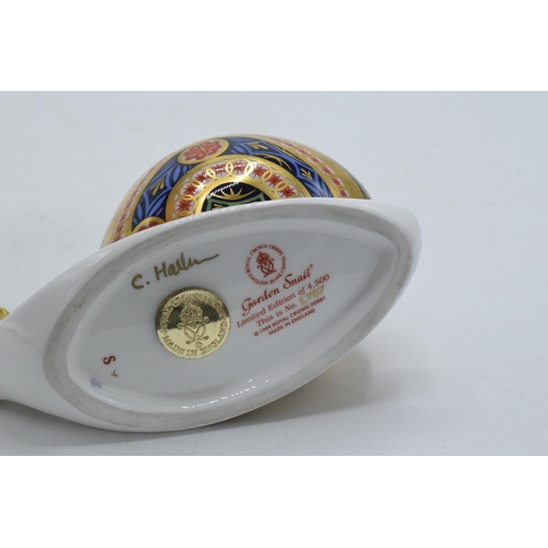 193 - Royal Crown Derby paperweight Garden Snail limited edition, first quality with gold stopper.