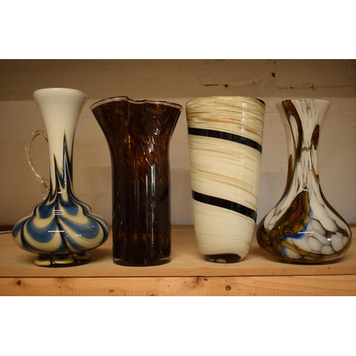 31 - A collection of assorted art / studio glass in the form of jugs and vases (4), tallest 30cm.