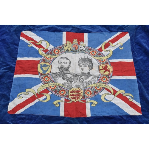 332 - A large vintage velvet coronation and Union Jack flag for the Coronation of King George V and Queen ... 