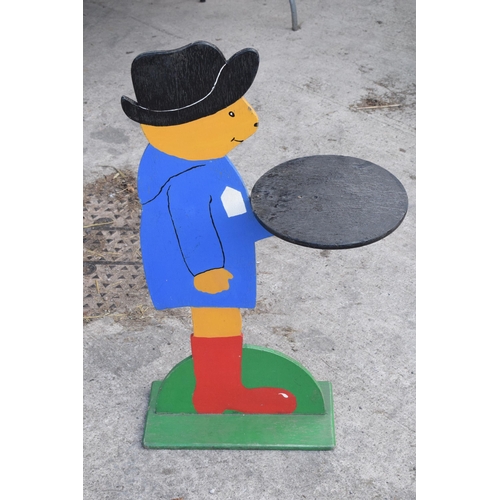 339 - Vintage wooden painted stand in the form of Paddington Bear, 90cm tall.