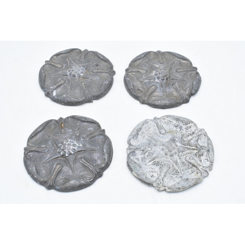 340 - An interesting set of heavy pewter Tudor Roses (or similar) plaques, marked to rear, 10cm diameter (... 