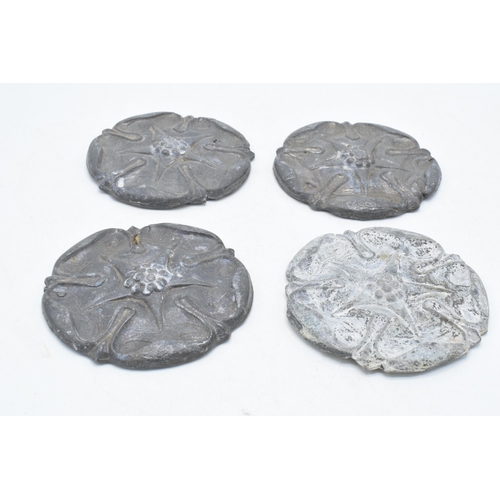 340 - An interesting set of heavy pewter Tudor Roses (or similar) plaques, marked to rear, 10cm diameter (... 