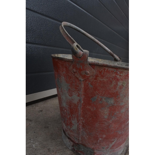 345 - Vintage metal fire bucket with swing-over handle painted red with 'FIRE' in black, 28cm tall with ha... 