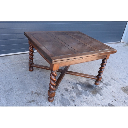 363 - Early to mid 20th hardwood extending dining table with pull-out leaves and diagonal supports. 121 x ... 