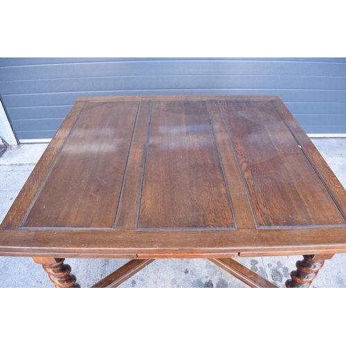 363 - Early to mid 20th hardwood extending dining table with pull-out leaves and diagonal supports. 121 x ... 