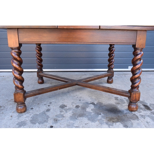 363 - Early to mid 20th hardwood extending dining table with pull-out leaves and diagonal supports. 121 x ... 