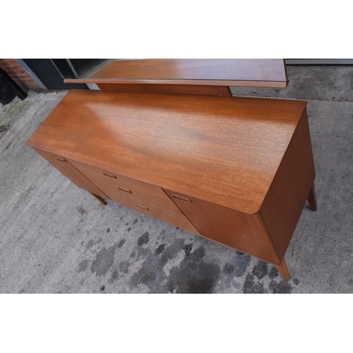 367 - Austinsuite mid century teak mirror backed sideboard / dressing table, 133 x 46 x 122cm tall.