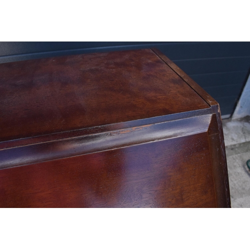 369 - Stag mid-century brown bureau with leather inset to interior. 76 x 46 x 98cm tall.