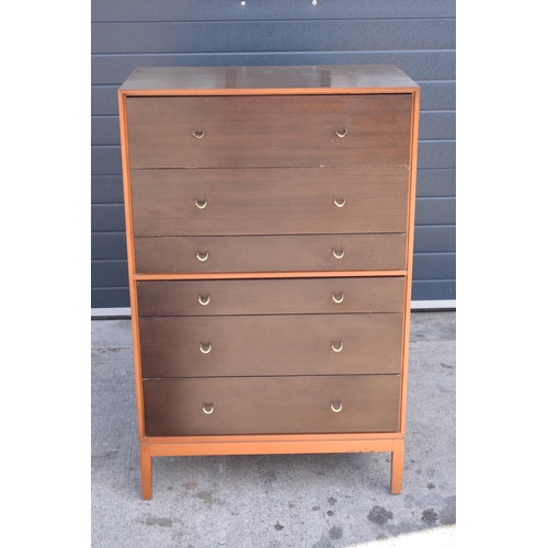 371 - Stag mid century furniture chest of drawers / tall boy. 76 x 46 x 120cm tall.