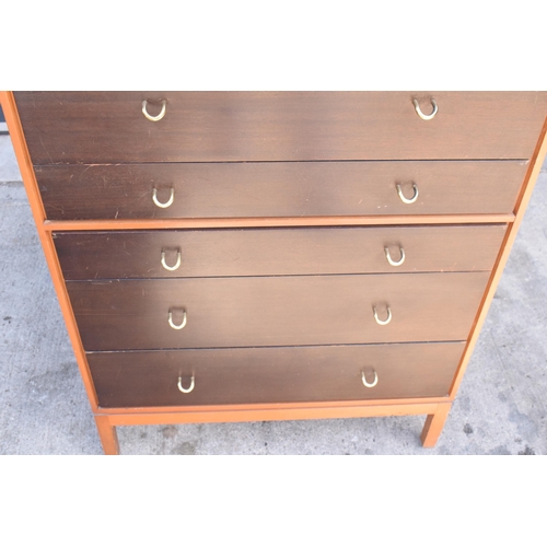 371 - Stag mid century furniture chest of drawers / tall boy. 76 x 46 x 120cm tall.