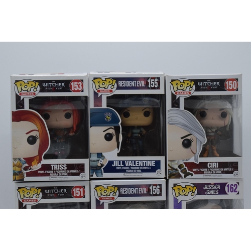 387 - Boxed Funko Pop figures to include The Witcher Wild Hunt No. 150, 153 and 151, Marvel Jessica Jones ... 