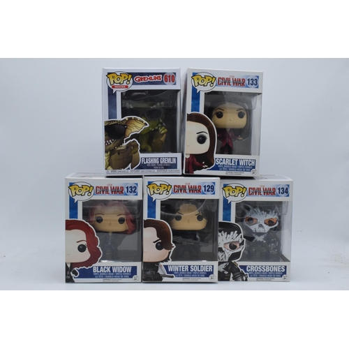 390 - Boxed Funko Pop figures to include Gremlins 610 Flashing Gremlin and Captain America Civil War 133 S... 