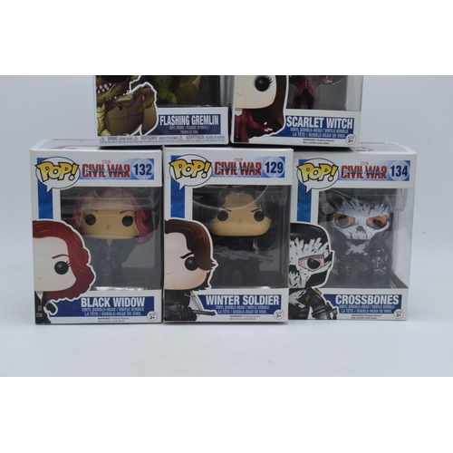 390 - Boxed Funko Pop figures to include Gremlins 610 Flashing Gremlin and Captain America Civil War 133 S... 