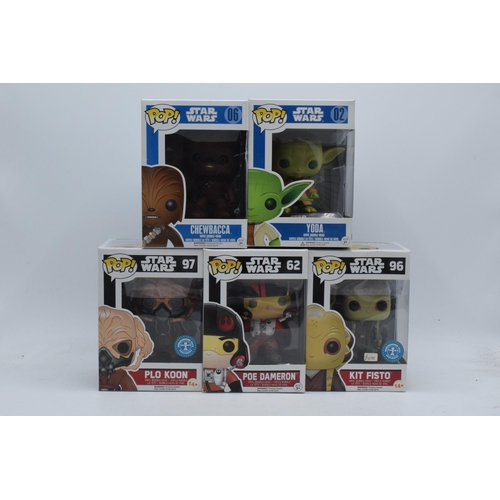 391 - Boxed Funko Pop figures to include Star Wars 02 Yoda, 06 Chewbacca, 62 Poe Dameron, 96 Kit Fisto and... 