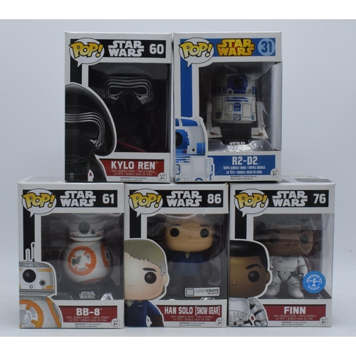 392 - Boxed Funko Pop figures to include 60 Kylo Ren, 31 R2-D2, 61 BB-8, 86 Han Solo Snow Gear and 76 Finn... 