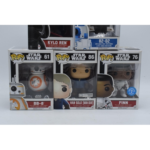 392 - Boxed Funko Pop figures to include 60 Kylo Ren, 31 R2-D2, 61 BB-8, 86 Han Solo Snow Gear and 76 Finn... 