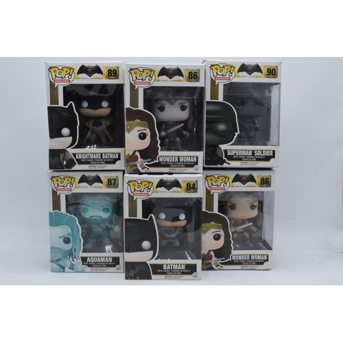 393 - Boxed Funko Pop figures to include Batman V Superman 89 Knightmare Batman, 86 Wonder Woman, 90 Super... 