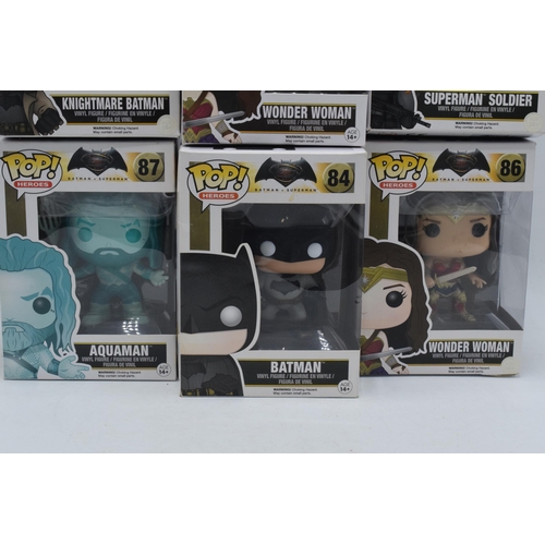 393 - Boxed Funko Pop figures to include Batman V Superman 89 Knightmare Batman, 86 Wonder Woman, 90 Super... 