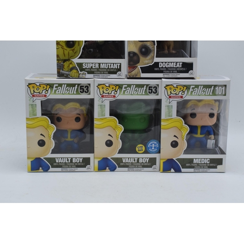 396 - Boxed Funko Pop figures to include Fallout 51 Super Mutant, 76 Dogmeat, 53 Vault Boy x 2 and 101 Med... 