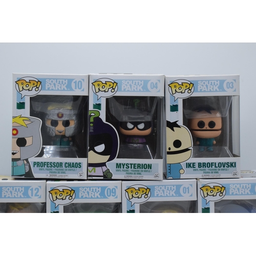 397 - Boxed Funko Pop figures to include South Park 10 Professor Chaos, 04 Mysterion, 03 Ike Broflovski, 1... 