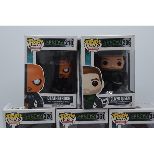 398 - Boxed Funko Pop figures to include Arrow The Television Series 210 Deathstroke, 206 Oliver Queen, 32... 