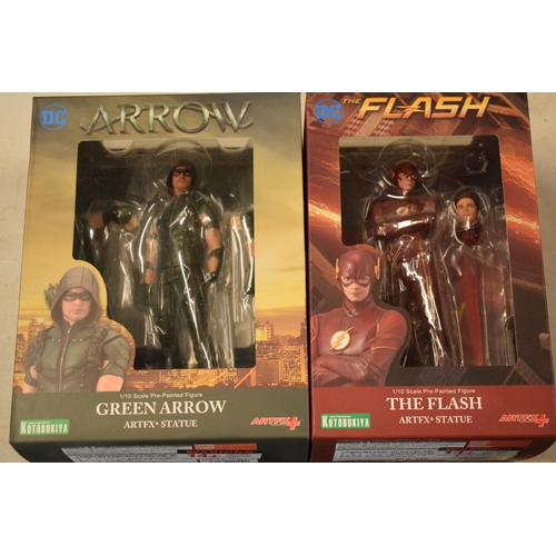 407 - A collection of Arrow DC Collectibles figures to include Green Arrow, The Flash and smaller figures ... 